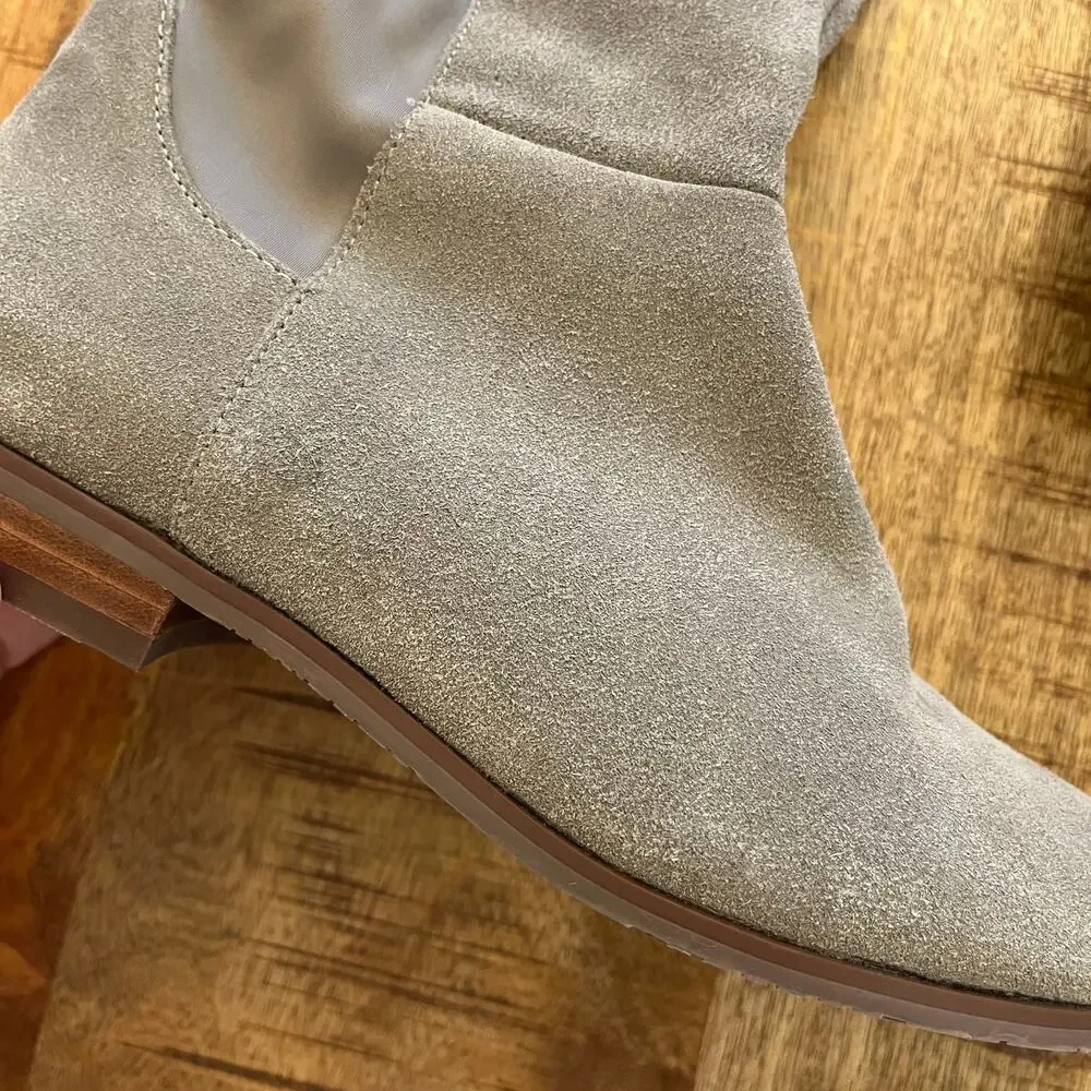 Chinese Laundry Robin Over Knee Suede Boot 6.5 Stretch Panel Pull On Riding Gray